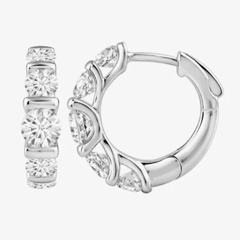 (G-H / Si2) Womens 2 CT. T.W. Lab Grown White Diamond Sterling Silver 18.2mm Hoop Earrings