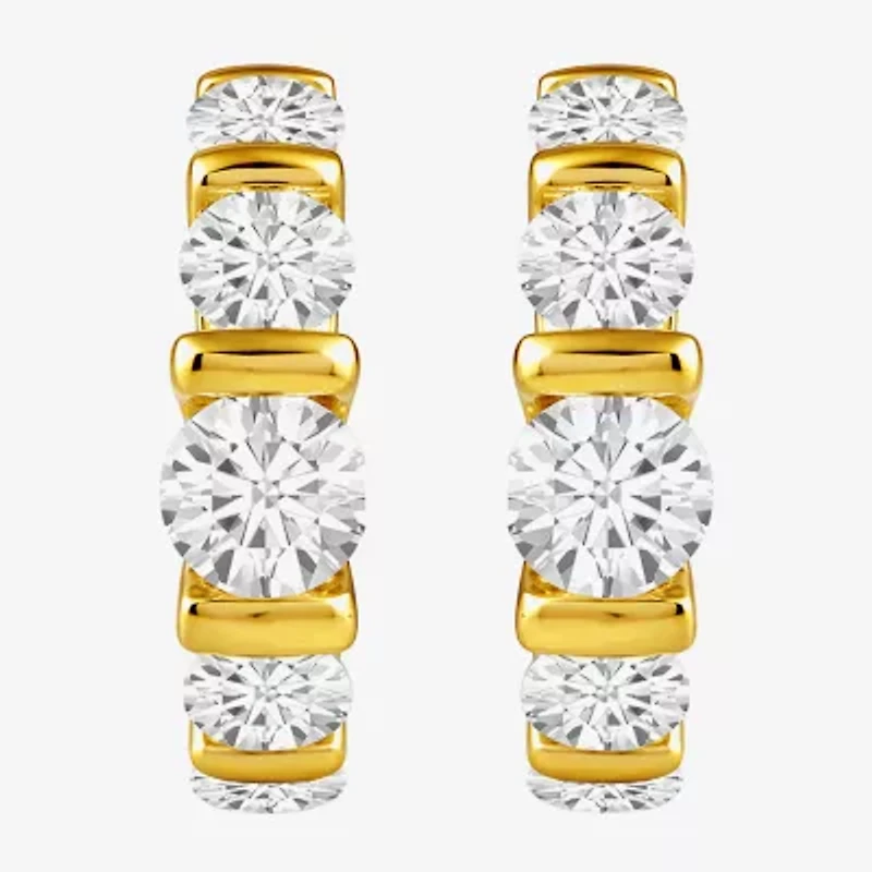 (G-H / Si2) Womens 2 CT. T.W. Lab Grown White Diamond 14K Gold Over Silver 18.2mm Hoop Earrings