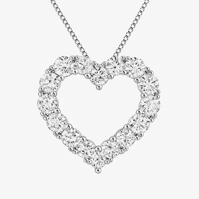 (G-H / Si2) Womens 3 CT. T.W. Lab Grown White Diamond Sterling Silver Heart 18 Inch Pendant Necklace