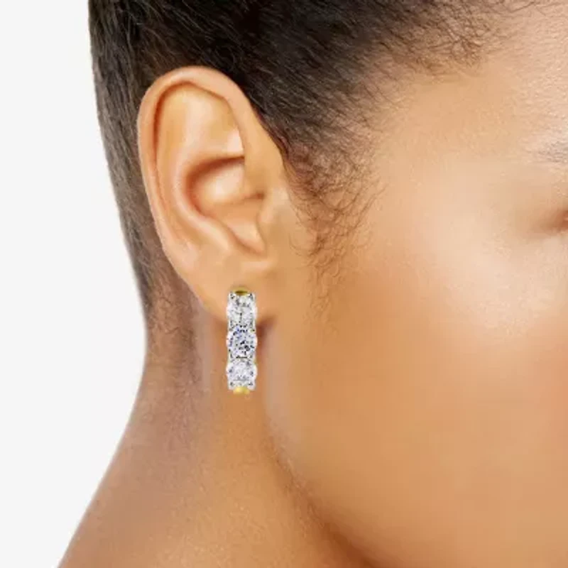 (G-H / Si2) Womens 2 CT. T.W. Lab Grown White Diamond 14K Gold Over Silver 15.3mm Hoop Earrings