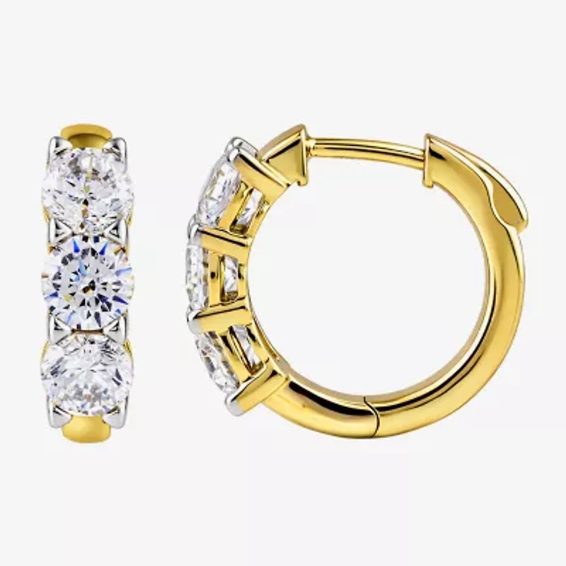 (G-H / Si2) Womens 2 CT. T.W. Lab Grown White Diamond 14K Gold Over Silver 15.3mm Hoop Earrings