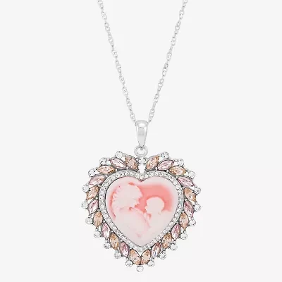 Womens Multi Color Crystal Sterling Silver Heart 18 Inch Pendant Necklace