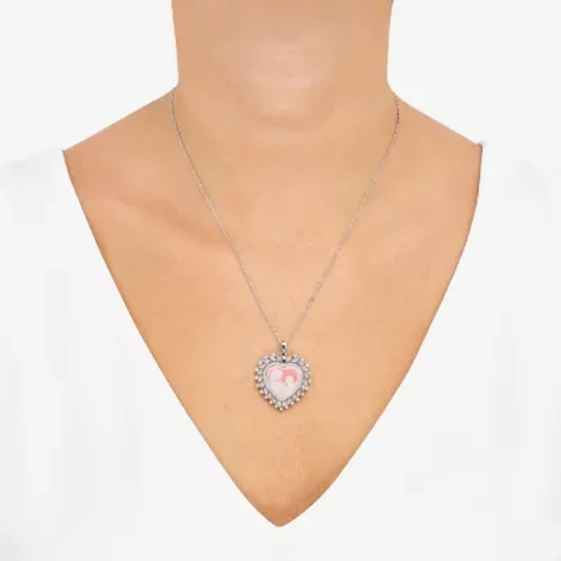 Womens Multi Color Crystal Sterling Silver Heart 18 Inch Pendant Necklace