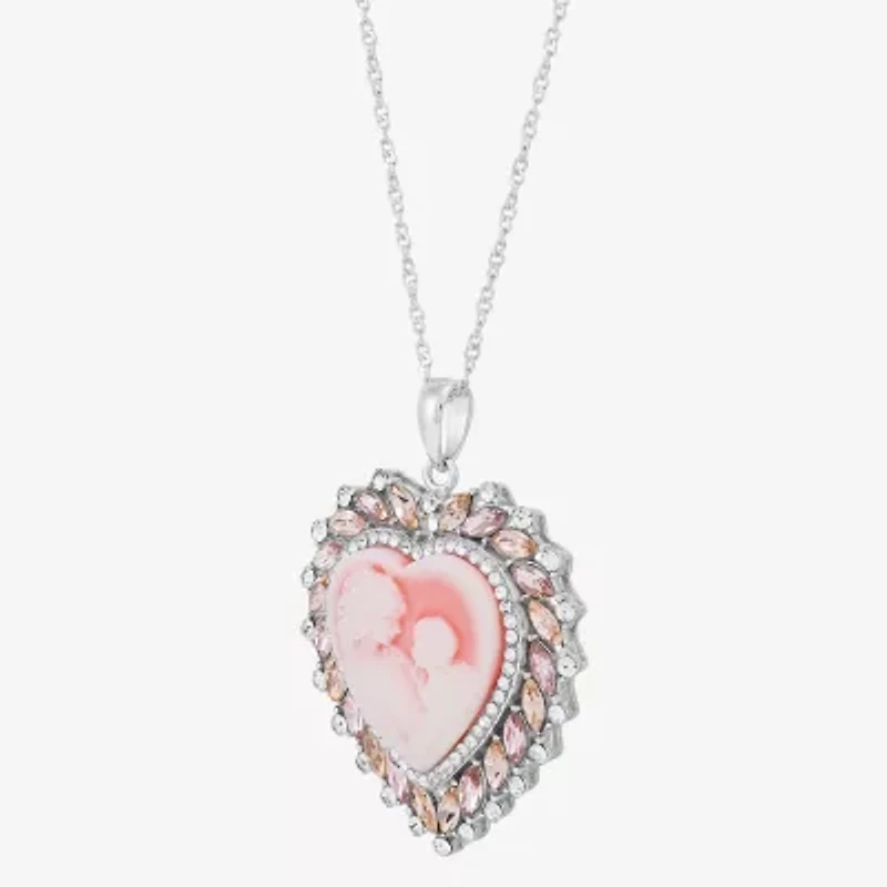 Womens Multi Color Crystal Sterling Silver Heart 18 Inch Pendant Necklace