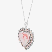 Womens Multi Color Crystal Sterling Silver Heart 18 Inch Pendant Necklace
