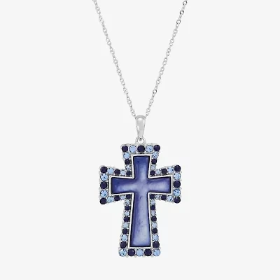 Cross Womens Multi Color Crystal Sterling Silver Cross 18 Inch Pendant Necklace