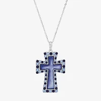 Cross Womens Multi Color Crystal Sterling Silver Cross 18 Inch Pendant Necklace