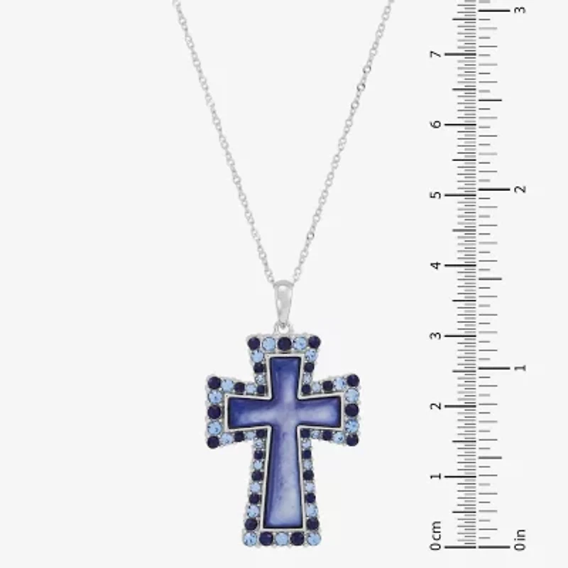 Cross Womens Multi Color Crystal Sterling Silver Cross 18 Inch Pendant Necklace