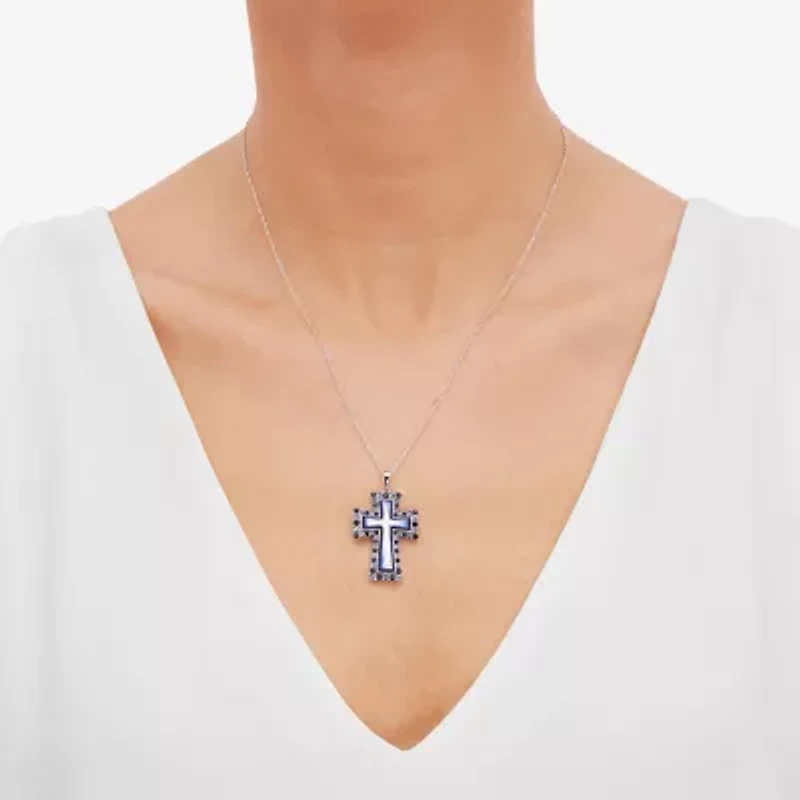 Cross Womens Multi Color Crystal Sterling Silver Cross 18 Inch Pendant Necklace