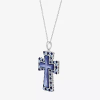 Cross Womens Multi Color Crystal Sterling Silver Cross 18 Inch Pendant Necklace