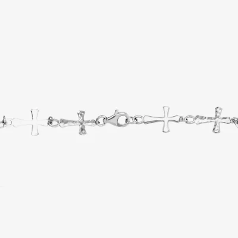 Cross Womens Sterling Silver 7.5 Inch Solid Link Cross Chain Bracelet