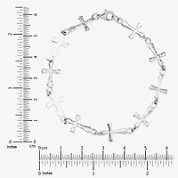 Cross Womens Sterling Silver 7.5 Inch Solid Link Cross Chain Bracelet