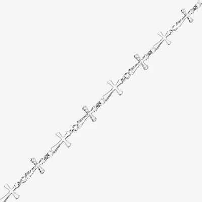 Cross Womens Sterling Silver 7.5 Inch Solid Link Cross Chain Bracelet