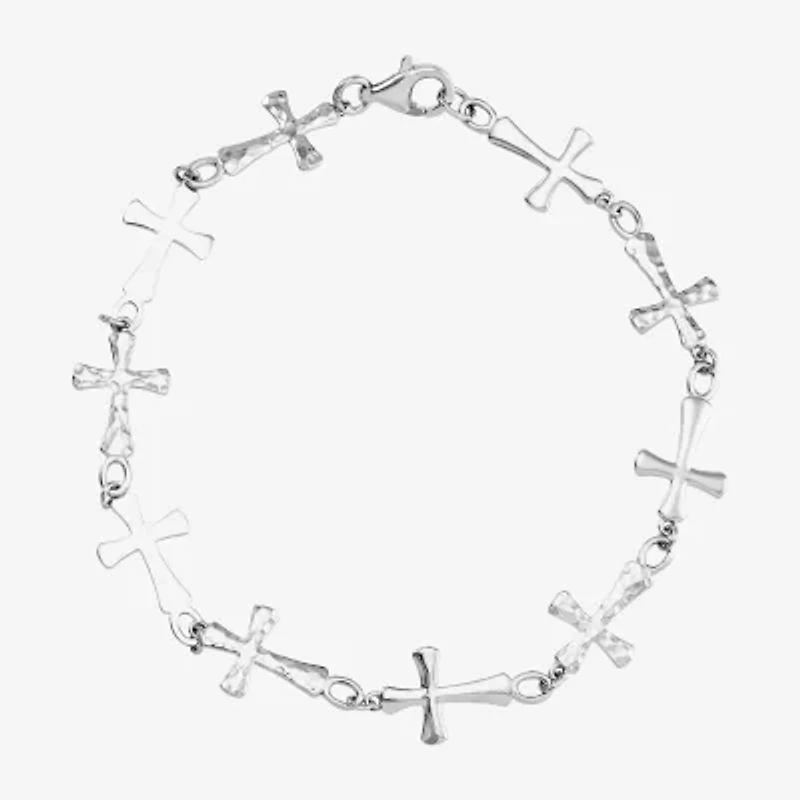 Cross Womens Sterling Silver 7.5 Inch Solid Link Cross Chain Bracelet