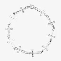 Cross Womens Sterling Silver 7.5 Inch Solid Link Cross Chain Bracelet