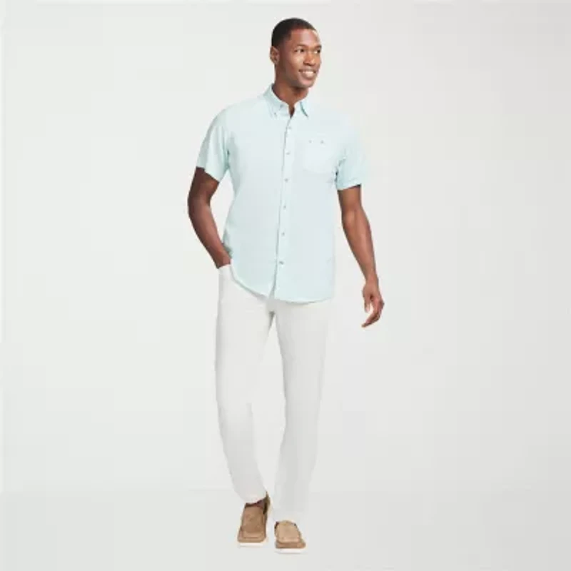 IZOD Dockside Chambray Mens Short Sleeve Classic Fit Button-Down Shirt