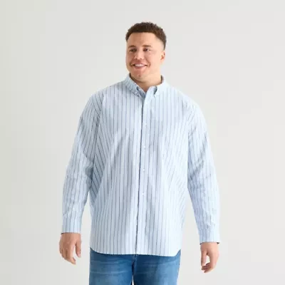 St. John's Bay Everyday Stretch Mens Long Sleeve Classic Fit Big and Tall Button-Down Shirt