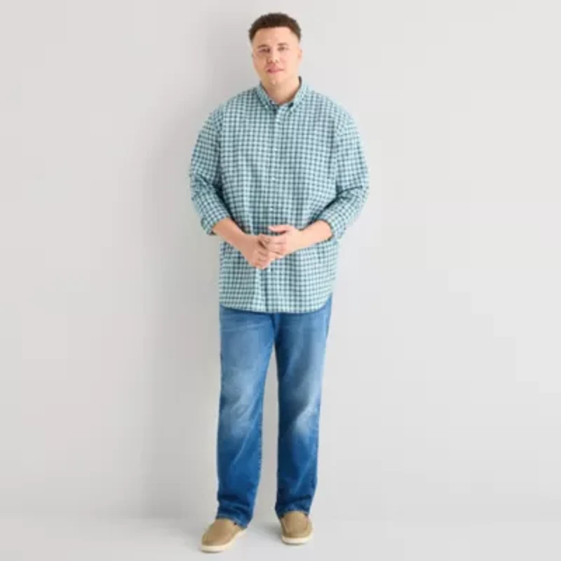 St. John's Bay Everyday Stretch Mens Long Sleeve Classic Fit Big and Tall Button-Down Shirt