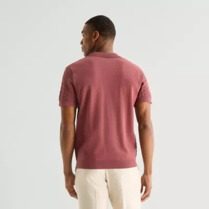 J. Ferrar Button Front Mens Short Sleeve Polo Sweater