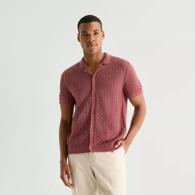 J. Ferrar Button Front Mens Short Sleeve Polo Sweater