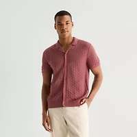 J. Ferrar Button Front Mens Short Sleeve Polo Sweater