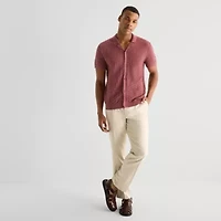 J. Ferrar Button Front Mens Short Sleeve Polo Sweater