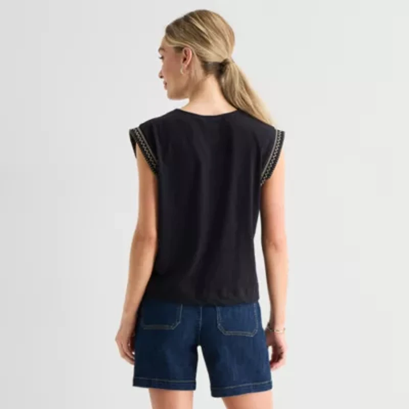 Liz Claiborne Womens Round Neck Short Sleeve Blouse