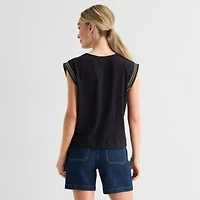Liz Claiborne Womens Round Neck Short Sleeve Blouse