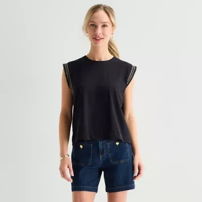 Liz Claiborne Womens Round Neck Short Sleeve Blouse