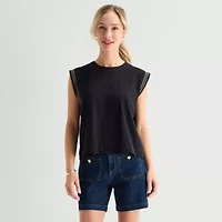 Liz Claiborne Womens Round Neck Short Sleeve Blouse