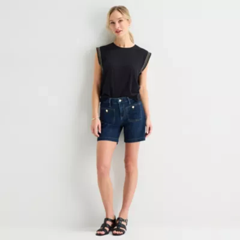 Liz Claiborne Womens Round Neck Short Sleeve Blouse