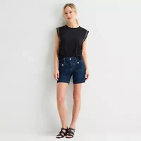 Liz Claiborne Womens Round Neck Short Sleeve Blouse