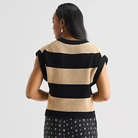 Liz Claiborne Womens Crew Neck Short Sleeve Pullover Sweater