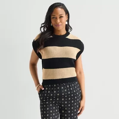 Liz Claiborne Womens Crew Neck Short Sleeve Pullover Sweater