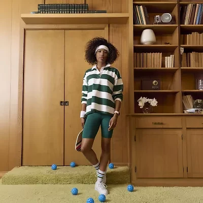 Xersion Womens Long Sleeve Relaxed Fit Striped Rugby Shirt