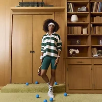 Xersion Womens Long Sleeve Relaxed Fit Striped Rugby Shirt