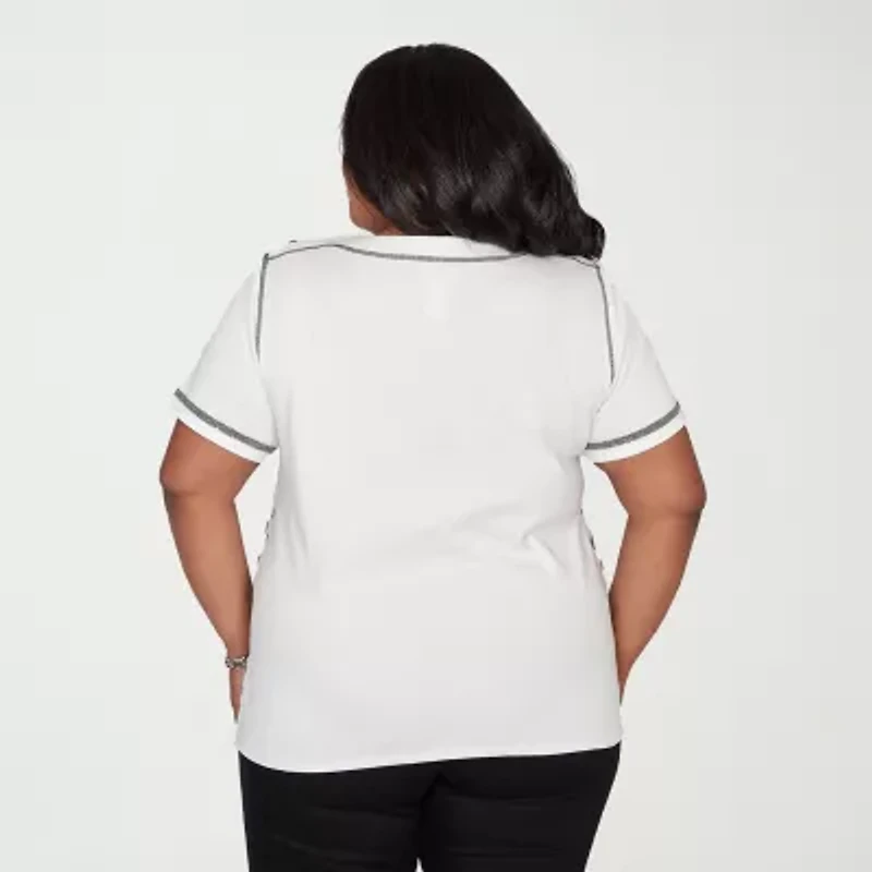 Alfred Dunner Crowd Pleaser Womens Plus Crew Neck Short Sleeve T-Shirt