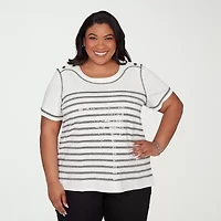 Alfred Dunner Crowd Pleaser Womens Plus Crew Neck Short Sleeve T-Shirt