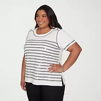 Alfred Dunner Crowd Pleaser Womens Plus Crew Neck Short Sleeve T-Shirt