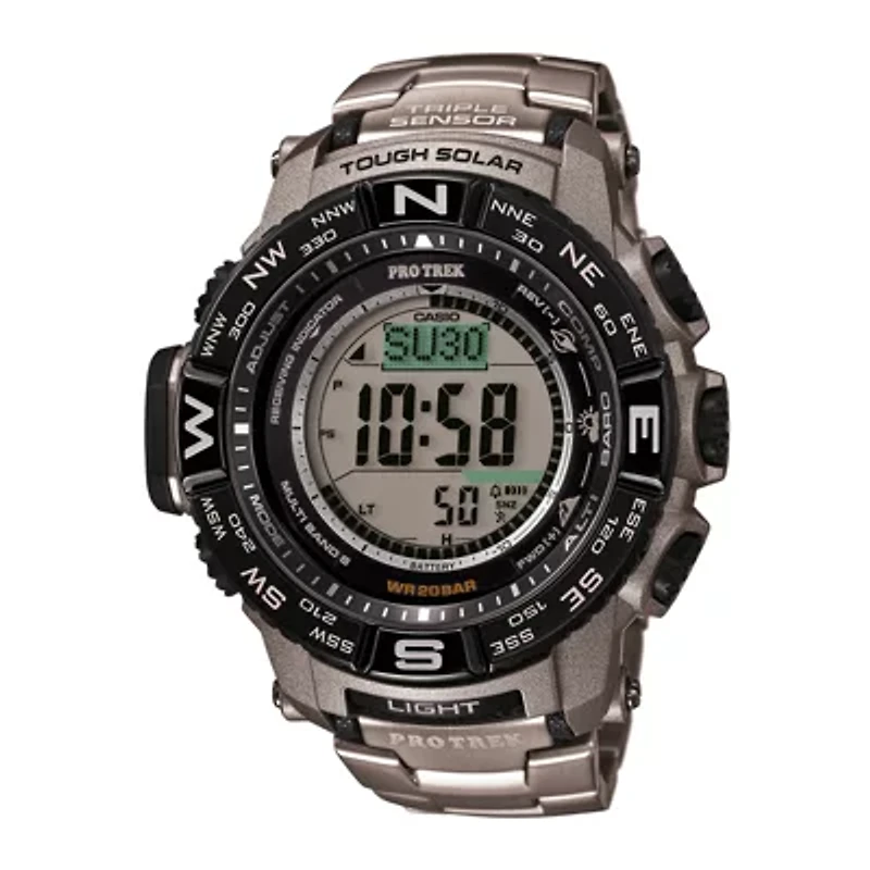 Casio Pro Trek Mens Atomic Time Digital Silver Tone Strap Watch Prw3500t-7cr
