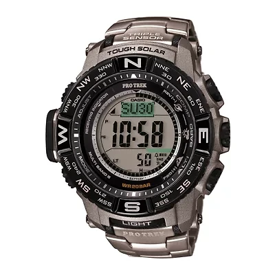Casio Pro Trek Mens Atomic Time Digital Silver Tone Strap Watch Prw3500t-7cr