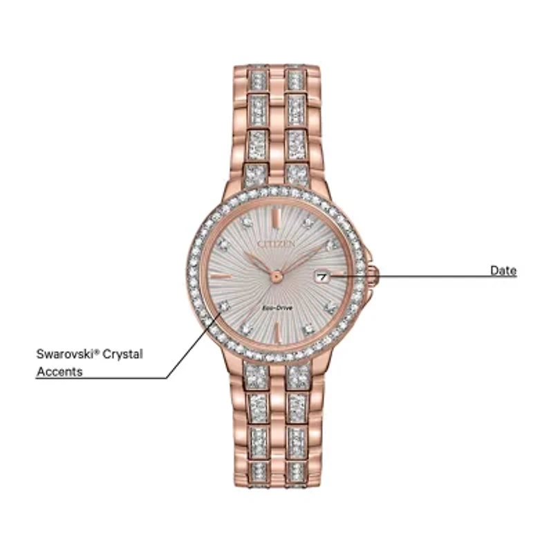 Citizen Silhouette Crystal Womens Crystal Accent Rose Goldtone Stainless Steel Bracelet Watch Ew2348-56a