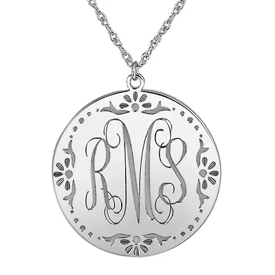 Personalized Sterling Silver Vine Monogram Initials Coin Pendant Necklace