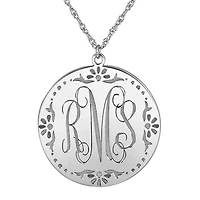 Personalized Sterling Silver Vine Monogram Initials Coin Pendant Necklace