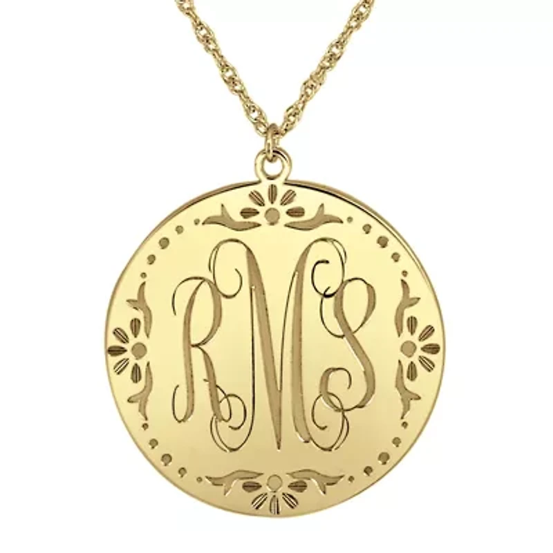 Personalized Sterling Silver Vine Monogram Initials Coin Pendant Necklace