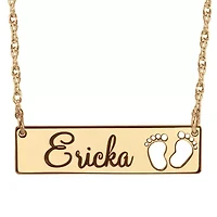 Personalized Baby Name and Footprint Bar Pendant Necklace