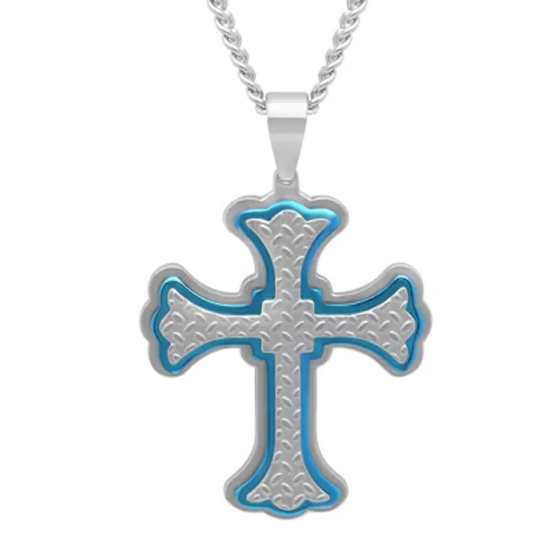 Mens Two Tone Stainless Steel Cross Pendant