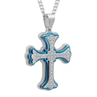 Mens Two Tone Stainless Steel Cross Pendant