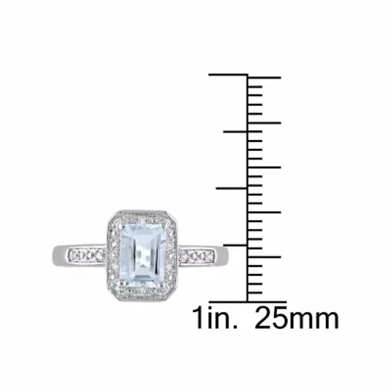 Womens Diamond Accent Genuine Blue Aquamarine Sterling Silver Cocktail Ring
