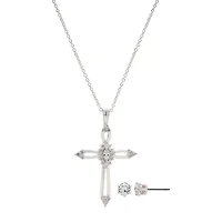 Sparkle Allure Womens White Cubic Zirconia Pure Silver Over Brass Cross 2-pc. Jewelry Set